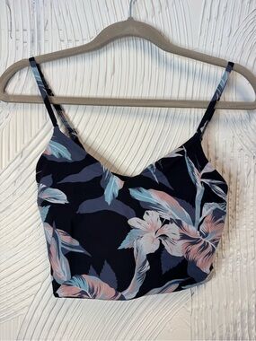 Roxy M Tropical Floral Longline Bikini Swim Top Black Blue Pink N0762